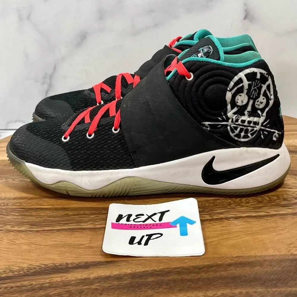 Size 6.5 Big Kids-Nike Kyrie 2 Basketball Sneaker Black Mid Top Skull